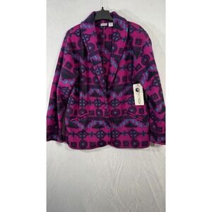 Cabin Creek Aztec Teal Fleece Blazer True Size XL Soft Button Up Shoulder Pads
